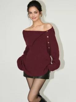COMMENSE Asymmetrical Off-Shoulder Sweater* Sweater Tops|Sweaters & Cardigans