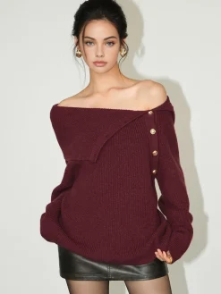 COMMENSE Asymmetrical Off-Shoulder Sweater* Sweater Tops|Sweaters & Cardigans