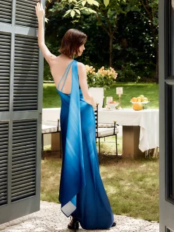COMMENSE Asymmetrical One Shoulder Gradient Long Dress* Cocktail & Party Dresses|Summer Dresses