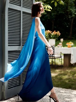 COMMENSE Asymmetrical One Shoulder Gradient Long Dress* Cocktail & Party Dresses|Summer Dresses