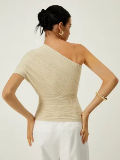 COMMENSE Asymmetrical One Shoulder Knotted Knit Top* Sweater Tops|Sweaters & Cardigans