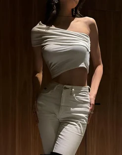 COMMENSE Asymmetrical One Shoulder Off Tank Top* Tank Tops & Camis|Tops