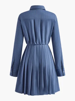 COMMENSE Asymmetrical Pinstripe Pleated Lapel Dress* Casual Dresses|Work Dresses