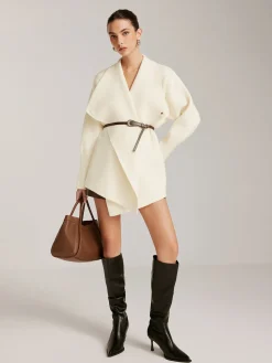 COMMENSE Asymmetrical Plain Belted Knit Outerwear* Sweater Tops|Outerwear