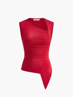 COMMENSE Asymmetrical Pleated Jersey Tank Top* Tank Tops & Camis|Tops
