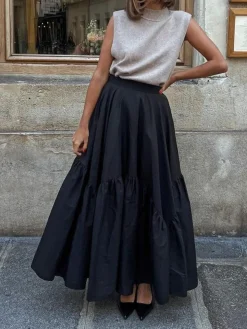 COMMENSE Asymmetrical Pleated Maxi Skirt* Skirts|Bottoms