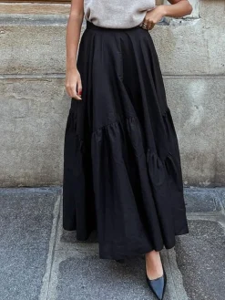 COMMENSE Asymmetrical Pleated Maxi Skirt* Skirts|Bottoms