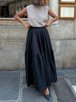 COMMENSE Asymmetrical Pleated Maxi Skirt* Skirts|Bottoms
