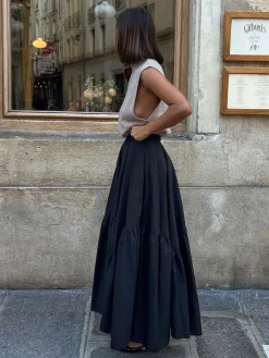 COMMENSE Asymmetrical Pleated Maxi Skirt* Skirts|Bottoms