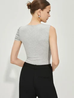 COMMENSE Asymmetrical Pleated Slim Tank Top* Tank Tops & Camis|Tops