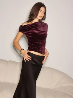 COMMENSE Asymmetrical Pleated Velvet Tank Top* Tank Tops & Camis|Tops