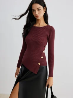 COMMENSE Asymmetrical Ribbed Slim Sweater* Sweater Tops|Sweaters & Cardigans