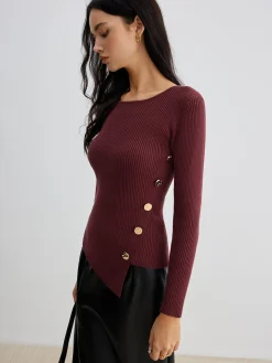 COMMENSE Asymmetrical Ribbed Slim Sweater* Sweater Tops|Sweaters & Cardigans