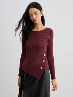 COMMENSE Asymmetrical Ribbed Slim Sweater* Sweater Tops|Sweaters & Cardigans