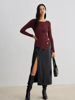 COMMENSE Asymmetrical Ribbed Slim Sweater* Sweater Tops|Sweaters & Cardigans