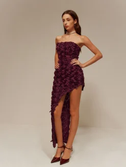 COMMENSE Asymmetrical Rosette Slim Tube Dress* Casual Dresses|Cocktail & Party Dresses