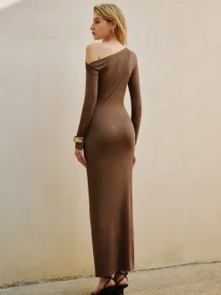 COMMENSE Asymmetrical Ruched Knotted Jersey Dress* Dresses