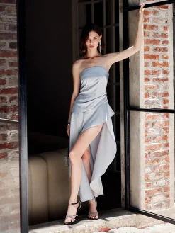 COMMENSE Asymmetrical Ruffle Strapless Dress* Cocktail & Party Dresses|Vacation Dresses