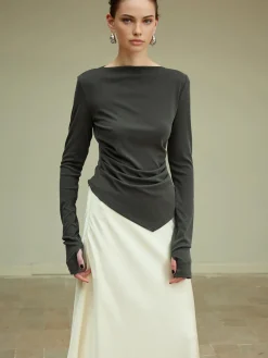 COMMENSE Asymmetrical Slim Jersey Blouse* Blouses & Shirts|Matching Sets