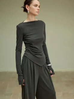 COMMENSE Asymmetrical Slim Jersey Blouse* Blouses & Shirts|Matching Sets