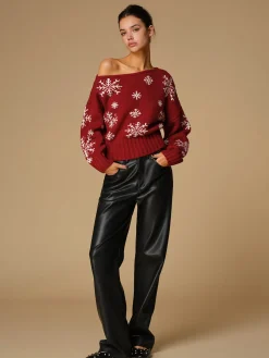COMMENSE Asymmetrical Snowflake Knit Top* Sweater Tops|Sweaters & Cardigans