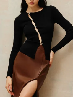 COMMENSE Asymmetrical Split Button Knit Top* Sweater Tops|Sweaters & Cardigans