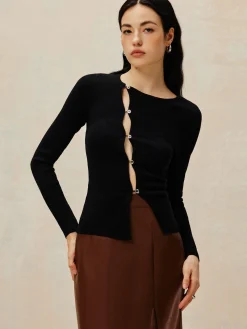 COMMENSE Asymmetrical Split Button Knit Top* Sweater Tops|Sweaters & Cardigans