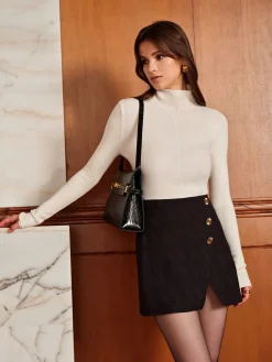 COMMENSE Asymmetrical Split Mini Skirt* Skirts|Bottoms