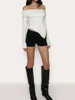 COMMENSE Asymmetrical Split Off Shoulder Floral Cable Knit Top* Sweater Tops|Sweaters & Cardigans