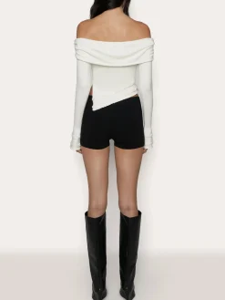 COMMENSE Asymmetrical Split Off Shoulder Floral Cable Knit Top* Sweater Tops|Sweaters & Cardigans