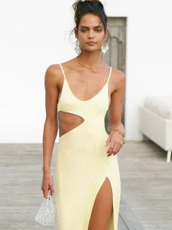 COMMENSE Asymmetrical Split Thigh Cutout Long Dress* Vacation Dresses|Summer Dresses