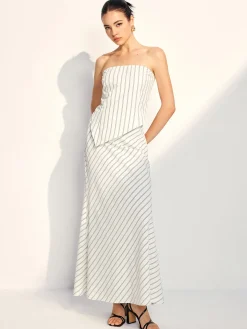 COMMENSE Asymmetrical Stripe Tube Skirt Set* Skirt Sets|Long Sleeve Sets