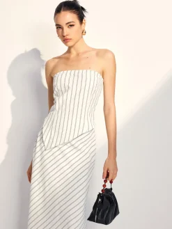 COMMENSE Asymmetrical Stripe Tube Skirt Set* Skirt Sets|Long Sleeve Sets