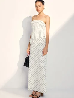 COMMENSE Asymmetrical Stripe Tube Skirt Set* Skirt Sets|Long Sleeve Sets