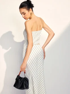 COMMENSE Asymmetrical Stripe Tube Skirt Set* Skirt Sets|Long Sleeve Sets