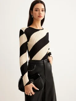 COMMENSE Asymmetrical Striped Slim Knit Top* Sweater Tops|Sweaters & Cardigans