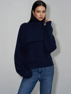 COMMENSE Asymmetrical Turtleneck Plain Sweater* Sweater Tops|Sweaters & Cardigans