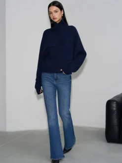COMMENSE Asymmetrical Turtleneck Plain Sweater* Sweater Tops|Sweaters & Cardigans