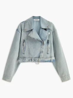 COMMENSE Asymmetrical Zipper Belted Denim Jacket* Outerwear|Denim