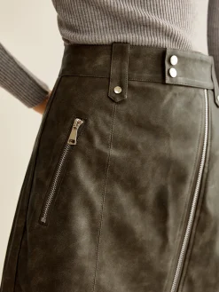 COMMENSE Asymmetrical Zipper Pockets Faux Leather Skirt* Skirts|Bottoms
