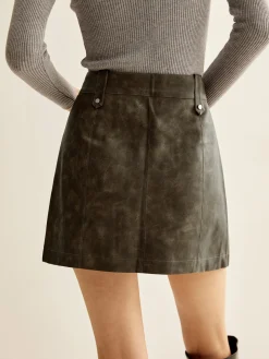 COMMENSE Asymmetrical Zipper Pockets Faux Leather Skirt* Skirts|Bottoms