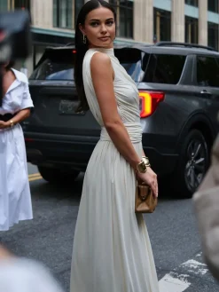 COMMENSE Asymmetry Pleat Sleeveless Long Dress* White Dresses|Cocktail & Party Dresses