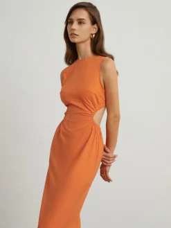 COMMENSE Back Cutout Linen Midi Dress* Casual Dresses|Vacation Dresses