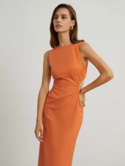 COMMENSE Back Cutout Linen Midi Dress* Casual Dresses|Vacation Dresses