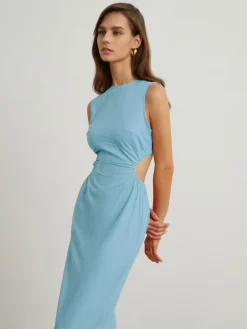 COMMENSE Back Cutout Linen Midi Dress* Casual Dresses|Vacation Dresses