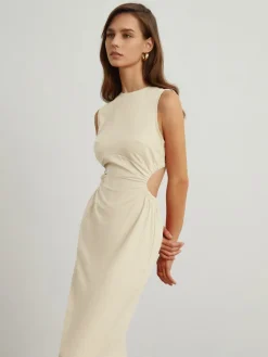 COMMENSE Back Cutout Linen Midi Dress* Casual Dresses|Vacation Dresses