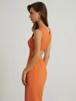 COMMENSE Back Cutout Linen Midi Dress* Casual Dresses|Vacation Dresses