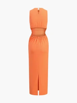 COMMENSE Back Cutout Linen Midi Dress* Casual Dresses|Vacation Dresses