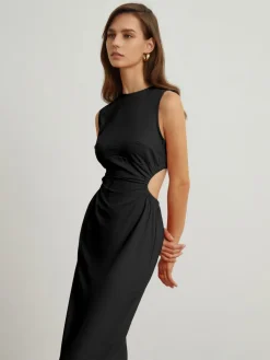 COMMENSE Back Cutout Linen Midi Dress* Casual Dresses|Vacation Dresses