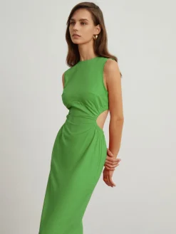 COMMENSE Back Cutout Linen Midi Dress* Casual Dresses|Vacation Dresses
